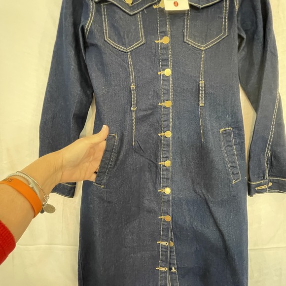 Mishan Coat Women XL Blue Denim DRESS Long Button Front Western Pockets READ - Picture 2 of 16